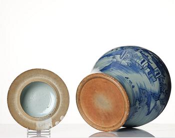 A pair of large blue and white vases with covers, Qing dynasty, Qianlong (1736-95).