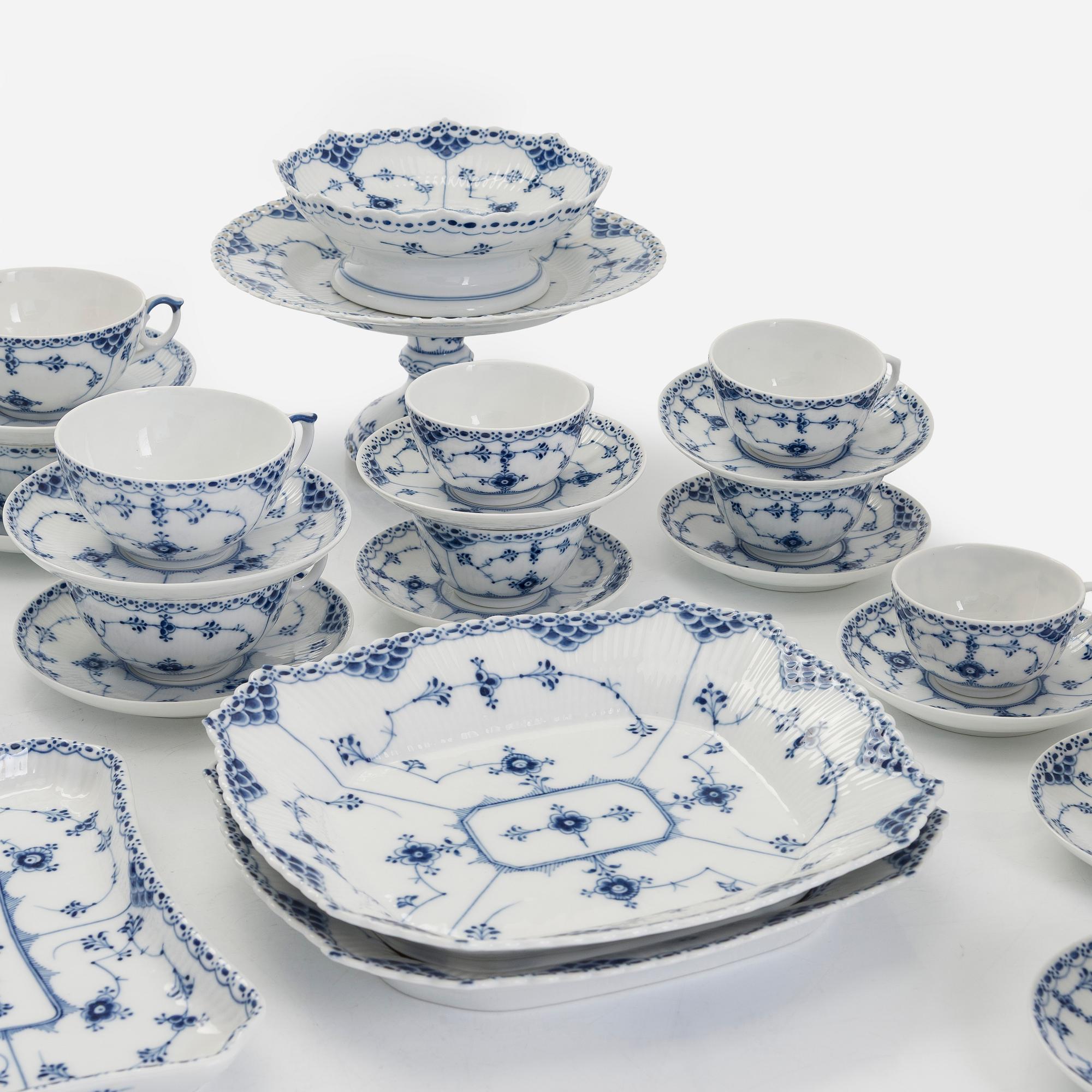 A 51-piece porcelain coffee and tea service, "Musselmalet", Royal Copenhagen, Denmark.