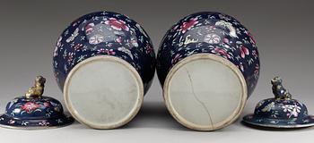 A pair of powderblue Chinese jars with covers, 18th cent.