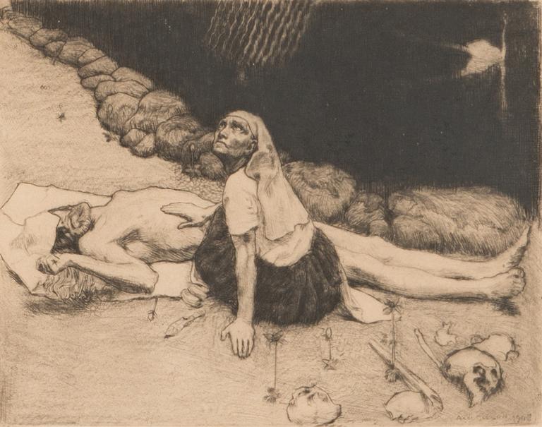 Akseli Gallen-Kallela, line-etching and drypoint, signed and dated 1905 on plate. Pencil signed with dedication.