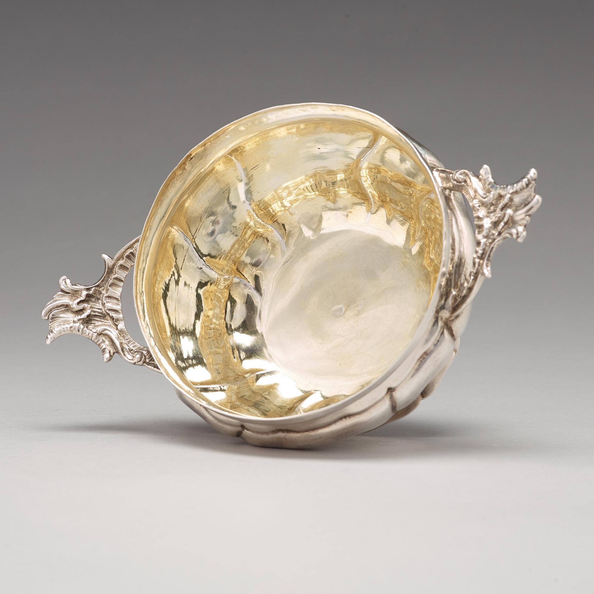 A German 18th century parcel-gilt silver bowl and cover mark of Christian II Drentwett,Augsburg 1767-1769.