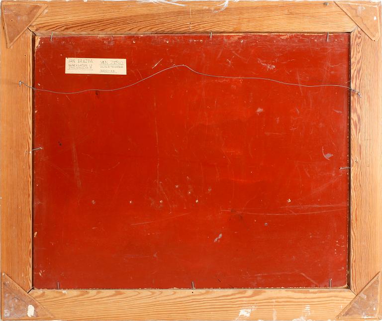 JAN BRAZDA, blandteknik på pannå, signerad.