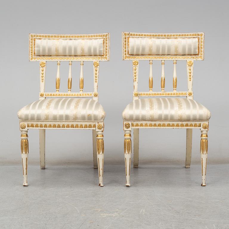 A pair of late Gustavian late 18th century chairs.