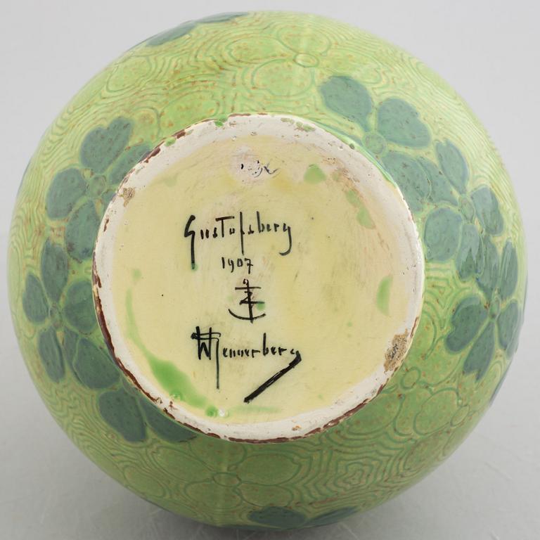 Gunnar Wennerberg, a 'Sgrafitto' creamware vase from Gustavsberg, dated 1907.