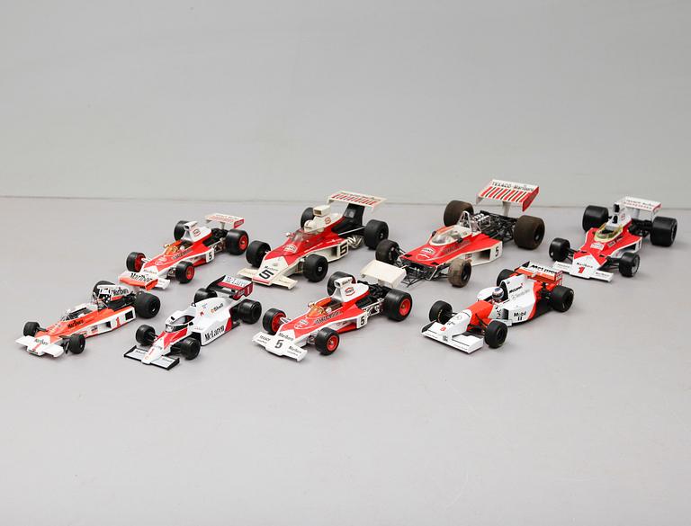 MODELLBILAR, samling Mc Laren Formel 1, 8 st, 1900-talets senare del.
