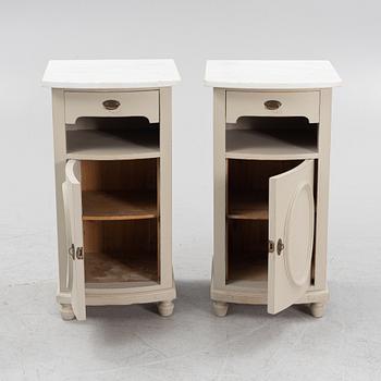 A pair of painted stone top bedside tables, early 20th Century.