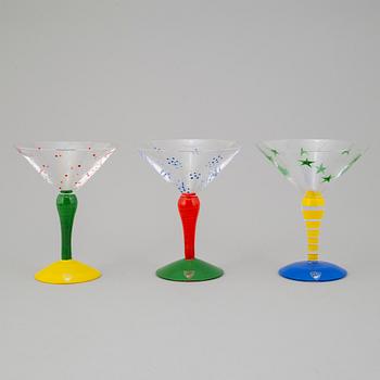 ANNE NILSSON, martiniglas, 6 stycken, "Clown", Orrefors, signerade, 1990-tal.