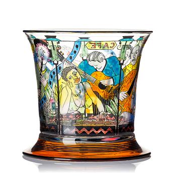 Gunnar Cyrén, a glass vase, "Jazz at the Café", Orrefors 1990.