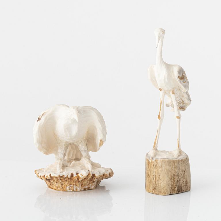 Erik Norberg, figurines, 3 pcs, reindeer antler, signed EN and dated -63, -67, and -69 respectively.