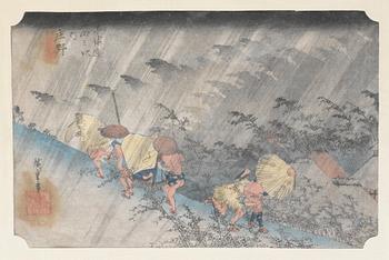 1132. Ando Utagawa Hiroshige, "Shono Haku-u", ur; "Tokaido gojusan no uchi" (station 46, from 53 stations of Tokaido).