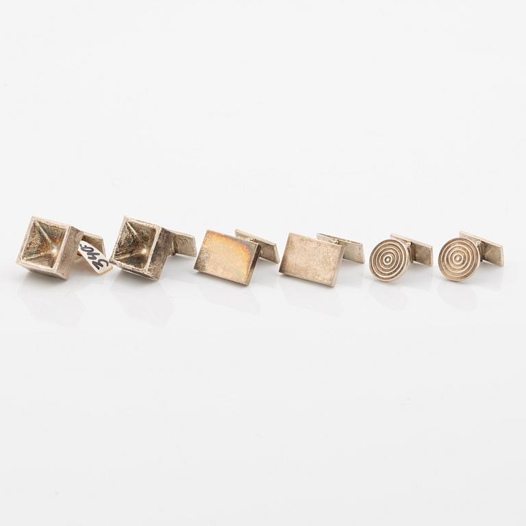 Cufflinks, three pairs, silver, Terrs.