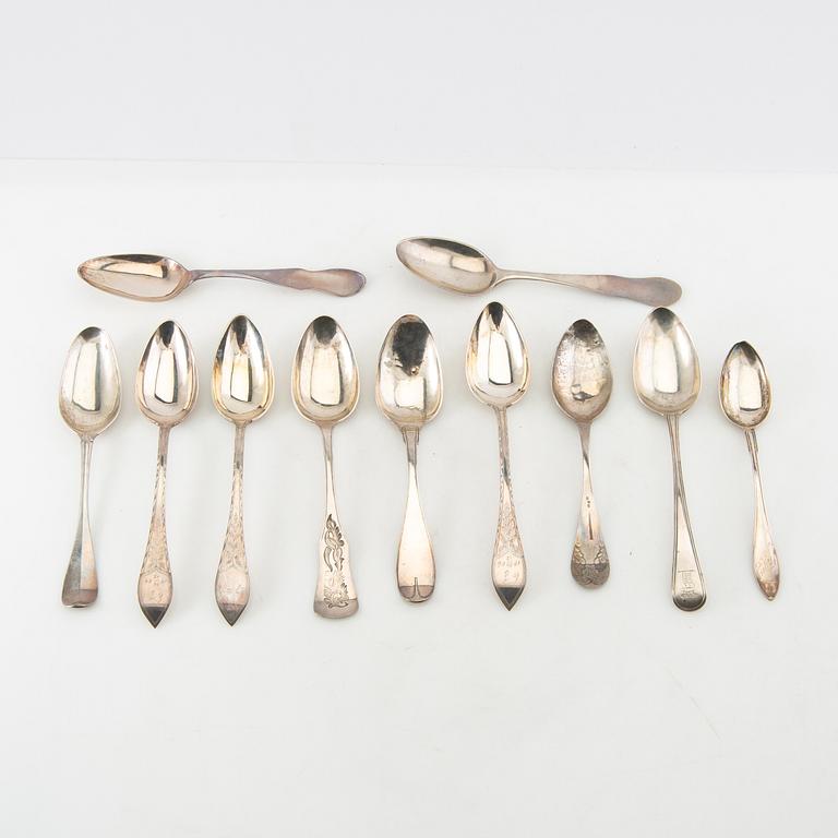 Skedar, 11 st, silver, 1769-1934, Sverige.