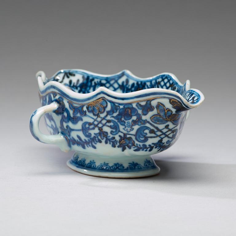 A blue and white sauce boat, Qing dynasty, 18th Century.