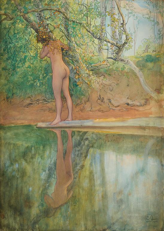 Carl Larsson, "Leontine, naken vid stranden" (Leontine, nude by the beach).