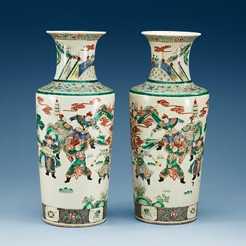 1659. A pair of famille verte vases, Qing dynasty, 19th Century.