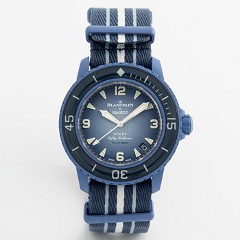 Swatch/Blancpain, Scuba Fifty Fathoms, Atlantic Ocean, armbandsur, 42,3 mm.