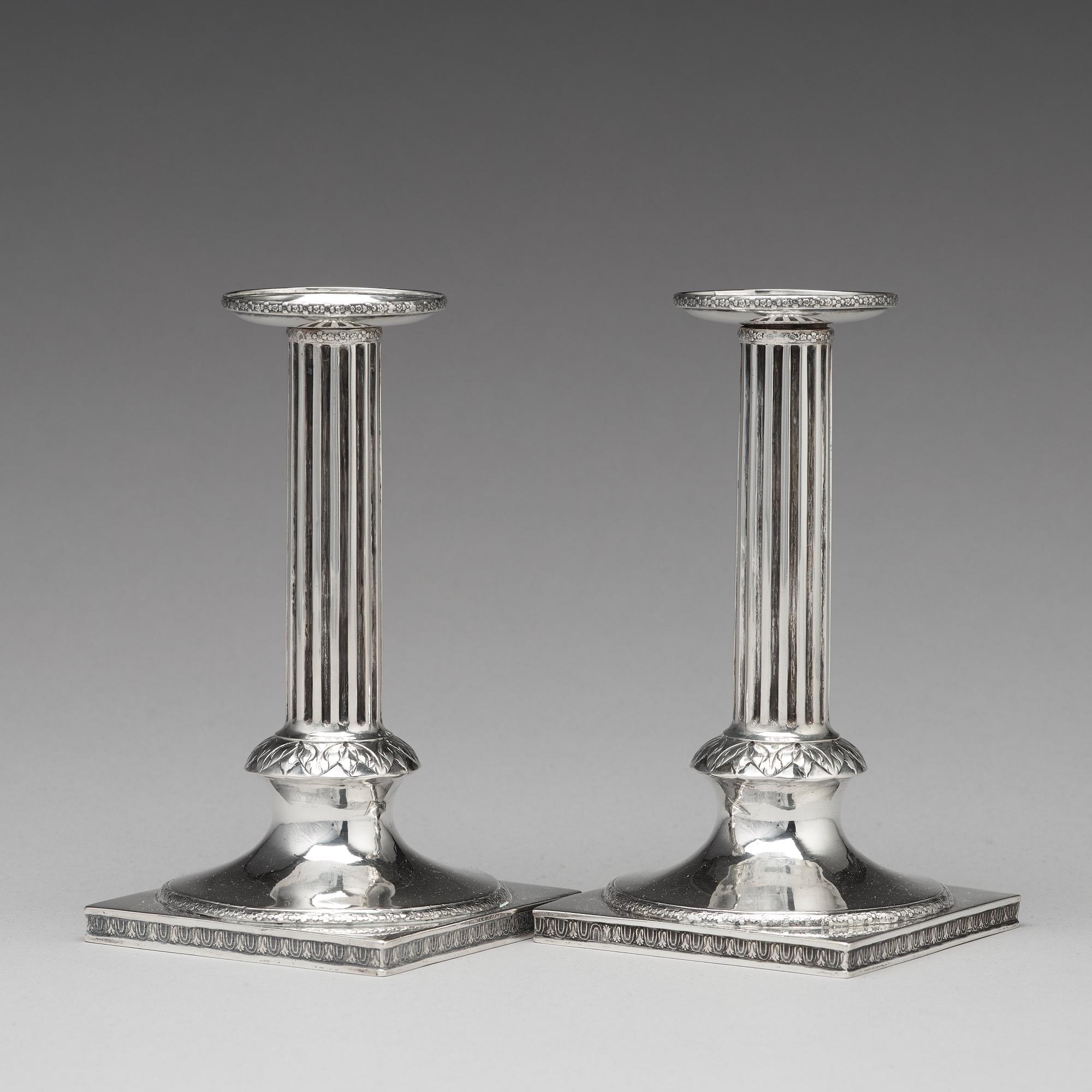 A pair of Swedish 18th century silver candlesticks, mark of Mikael Nyberg, Stockholm 1792.