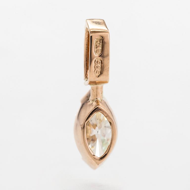 A 14K gold pendant, with a marquise-cut diamond approx. 1.00 ct and round brilliant-cut diamonds.