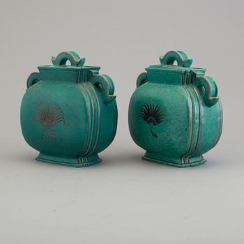 Two stonware 'Argetna" lidded vases by Wilhelm Kåge for Gustavsberg.