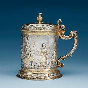 816. A Polish 17th century parcel-gilt tankard, marks of Peter II Rode, Gedansk (1654-1699).