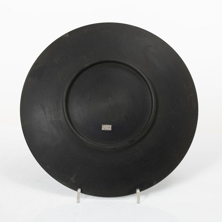 Five dishes, and one box with gaming chips, isolite with silver decor, Perstorp, Sweden, mid-20th century.