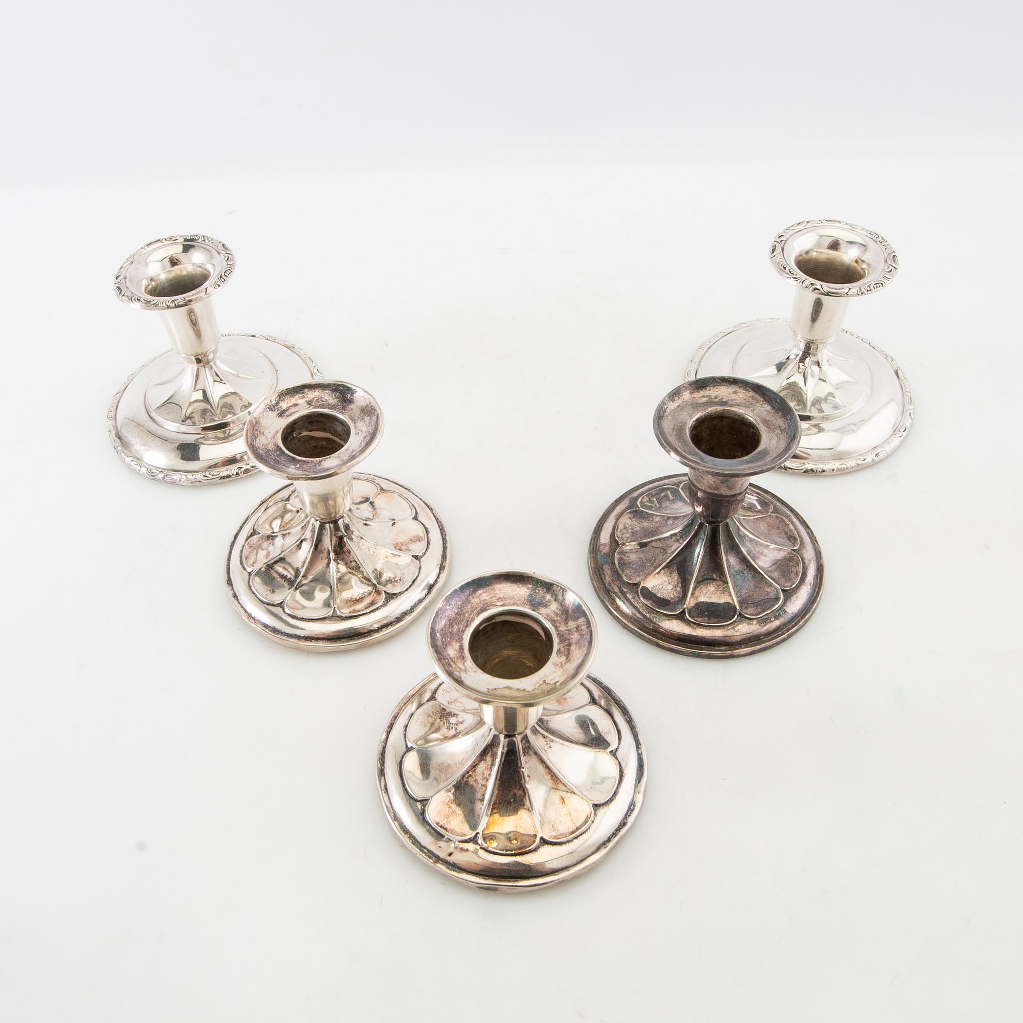 Ljusstakar 5 st silver Ceson Göteborg 1957 samt svenska importstämplar 1900-talets mitt.