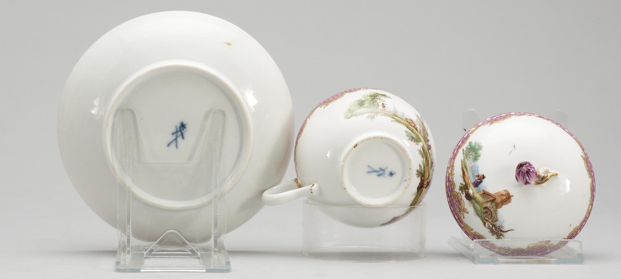 A Meissen cup and saucer and cover, Marcolinis period (1774-1814).