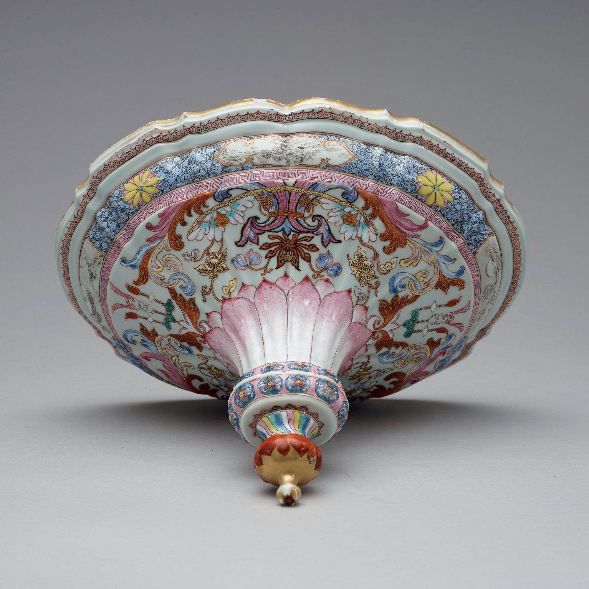 A rare large, finely painted tureen with cover and stand, Qing dynasty, Qianlong (1736-95).