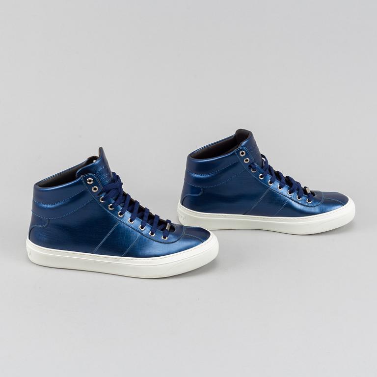Jimmy Choo, a pair of blue metallic 'Belgravia' sneakers, size 44.