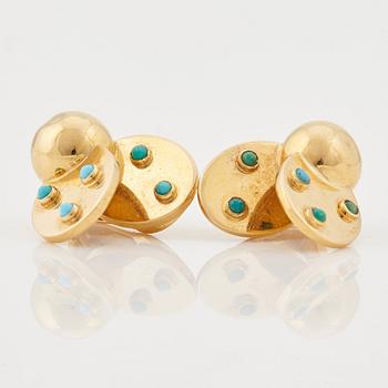 A pair of 1950/60's earrings in the shape of ladybirds set with cabochon cut turquoises, by Boucheron.