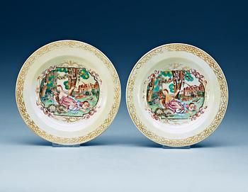 A pair of famille rose 'European Subject' dinner plates, depicting Pomona, Qing dynasty, Qianlong (1736-95).
).