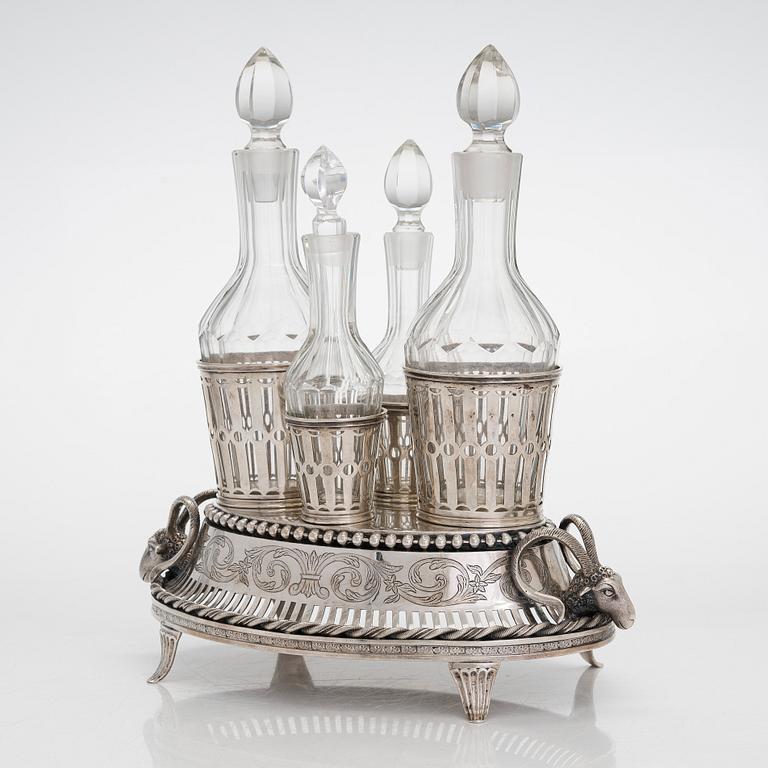 A late 18th-century silver cruet stand, maker's mark of Stefan Westerstråhle, Stockholm 1796.
