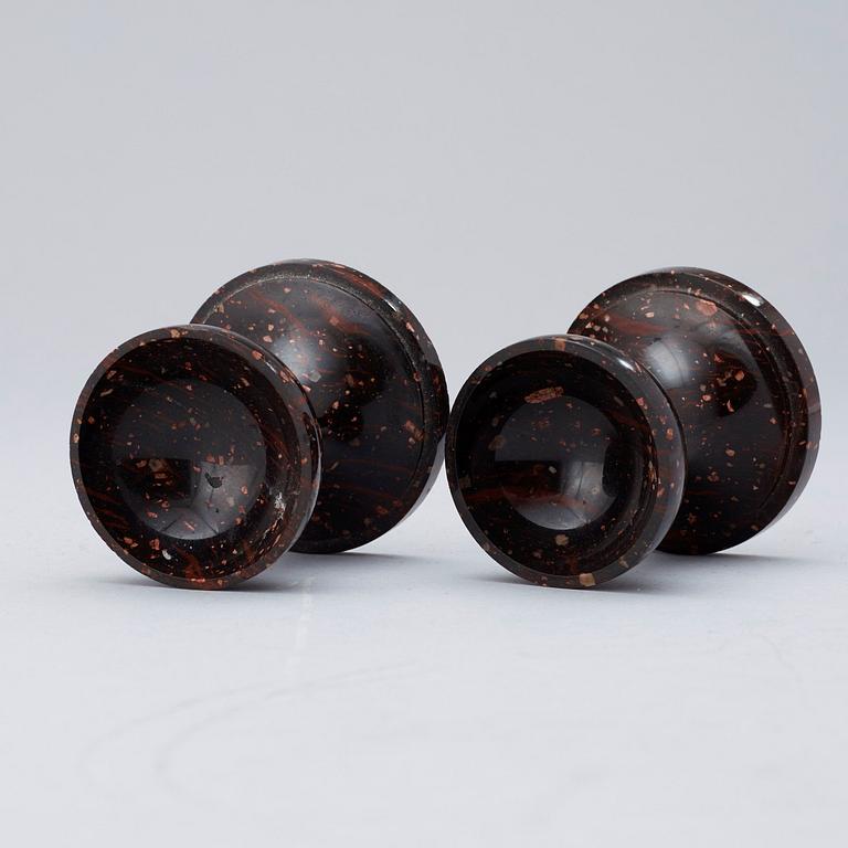 A pair of Swedish 19th century porphyry salts.