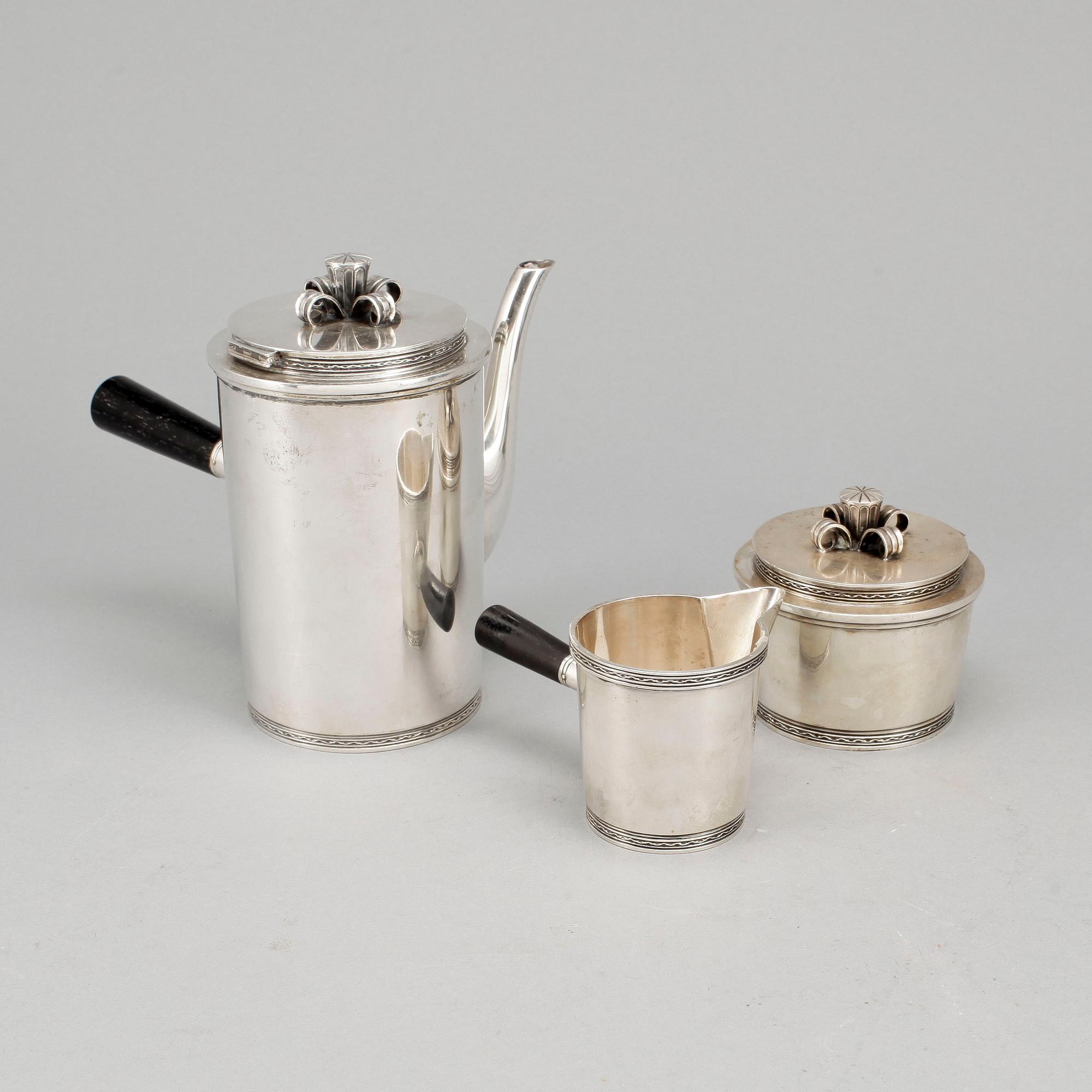 KAFFESERVIS, 3 delar, silver, CF Carlman, Stockholm 1948. Vikt 888 gr.