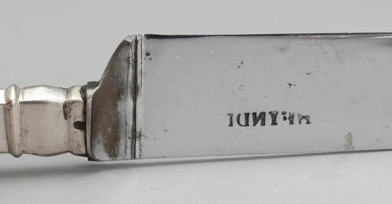 BESTICK, 12 st, delvis silver, otydliga stämplar, 1900-tal.