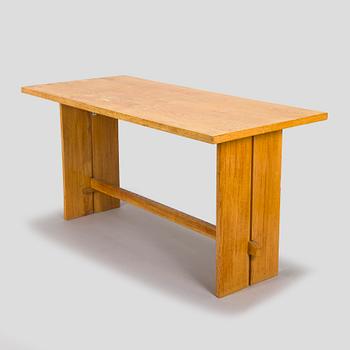 Dining table and two benches, mid-20th century.
