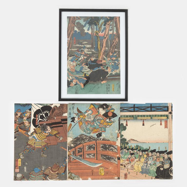 Utagawa Kuniyoshi, färgträsnitt, 4st, Japan, 1800-talets mitt.