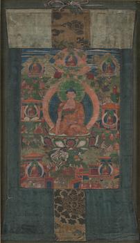 885. Thangka. Tibet/Nepal, 1800-tal. "Shakyamuni".