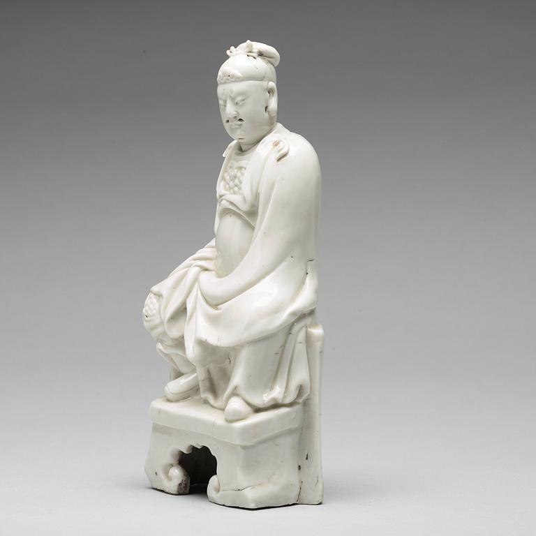 A blanc de chine figure of a Deity, Qing dynasty, 18th Century.