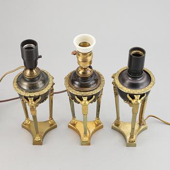 Bordslampor/fotogenlampor, 3 st, Gusum, 1900-talets början. Empire- stil.