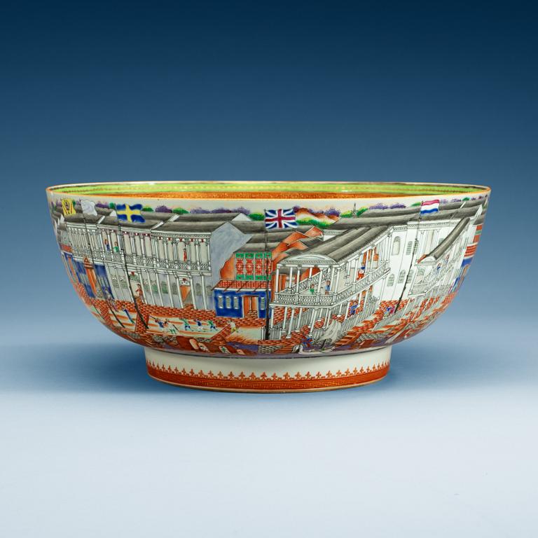 A massive Chinese Export 'Hong' punch bowl, Qing dynasty, Qianlong (1736-95).