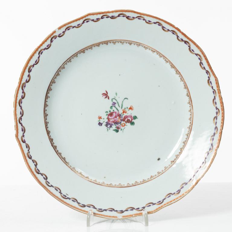 A set of five famille rose plates and four soup plates, Qing dynasty, Qianlong (1736-95).