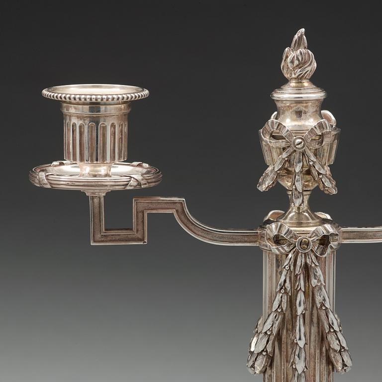 A pair of Fabergé, silver candelabra, workmaster Julius Rappoport, S.t Petersburg before 1899.