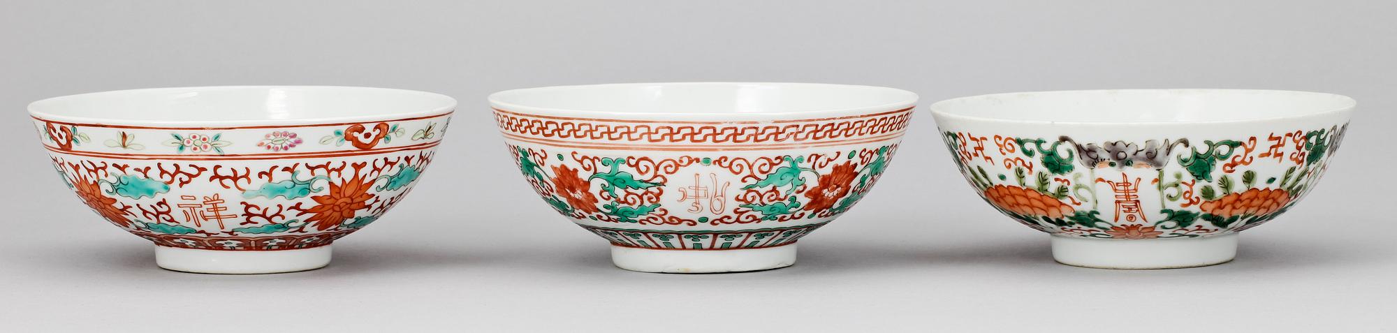 SKÅLAR, 3 st, porslin, Kina, omkring år 1900.