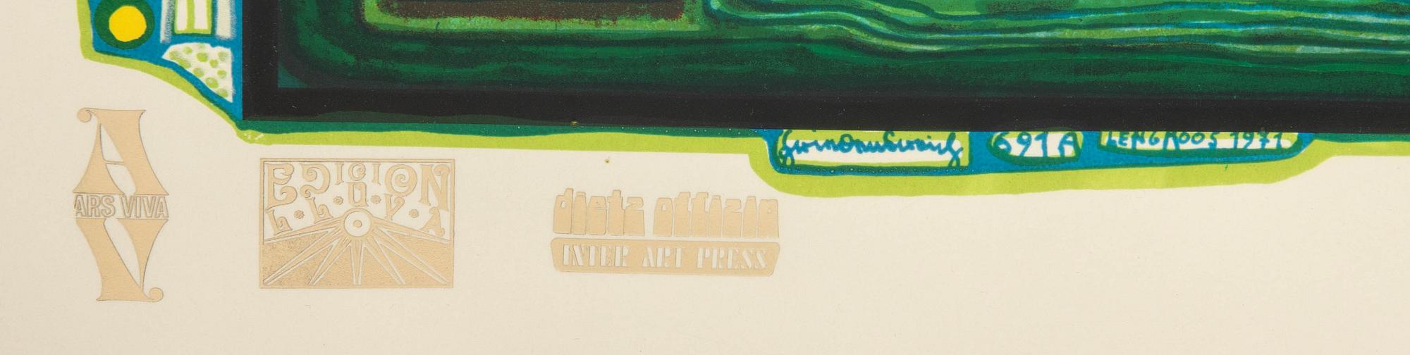 Friedensreich Hundertwasser, "Irinaland above the Balkans," plate no. 7 from "Rain on Rainy Day".