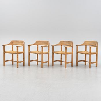 Rainer Daumiller, a set of four pine armchairs, Denmark, 1960s/70s.