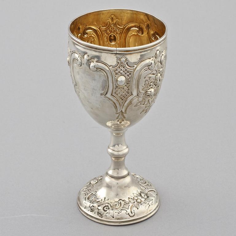 BÄGARE, silver, London, England, 1869, vikt 230 g.