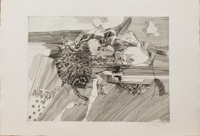 MAPP, litografier 5 st, bl.a. Jörgen Fogelquist, Ulf Trotzig, Anders Österlin, Nr 9/150, daterad 1974.