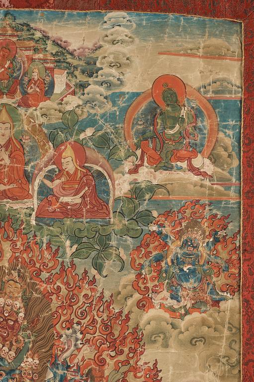 A Tibetan thangka of Vajrabhiarava with Tsongkhapa at the top, 19th Century.