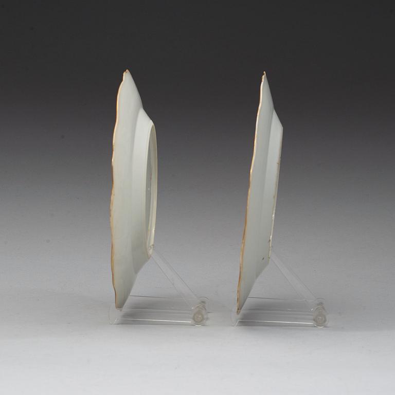 A pair of famille rose armorial dishes for Claes Alströmer, Qing dynasty, Qianlong (1736-95), ca 1770.
